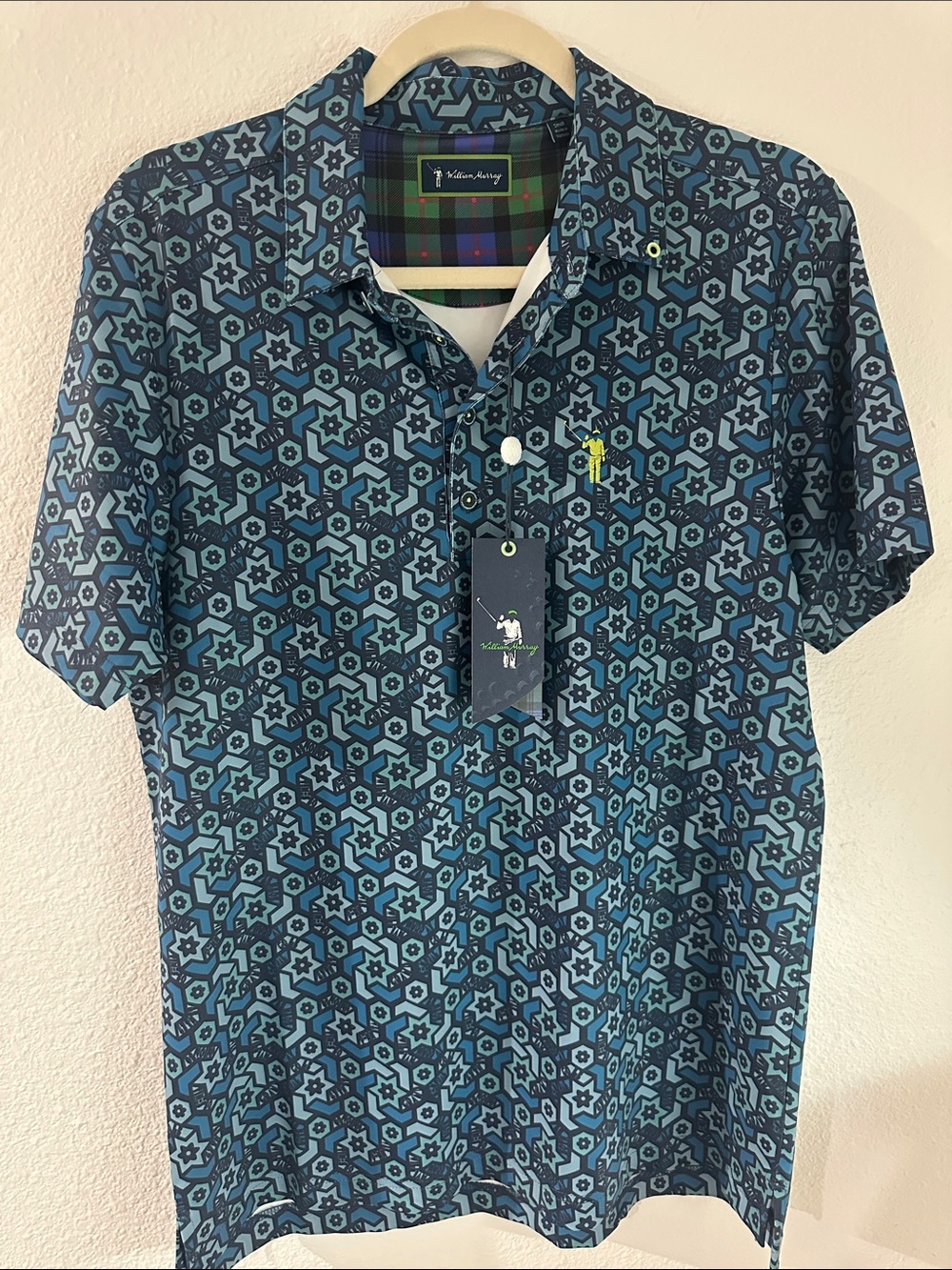 William Murray Golf Blue & Navy Geometric Star Polo